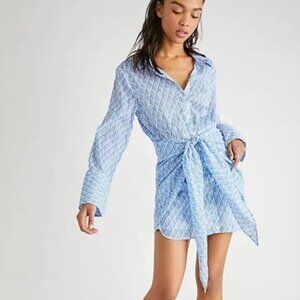 Free People Rillo Blue Cotton Beach Summer Shirtdress Size XS